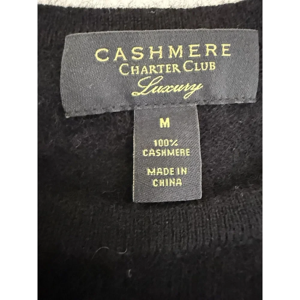 Charter Club Luxury Cashmere Black Crew Neck Sweater Women's Size Medium Classic